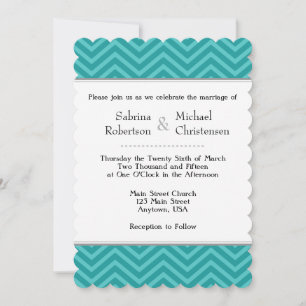 Teal Aqua Blue Chevron Wedding Invitations