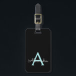 Teal Aqua Blue Girly Script Monogram Name Modern Luggage Tag<br><div class="desc">Aqua Blue Teal and Black Monogram Add Your Own Name Script Signature Pillow. The luggage bag tag makes the perfect sweet 16 birthday,  wedding,  bridal shower,  baby shower or bachelorette party gift for someone who loves a chic elegant and modern style.</div>