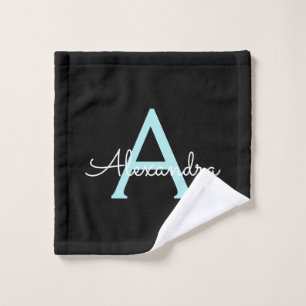 Teal Aqua Blue Girly Script Monogram Name Modern Wash Cloth