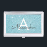 Teal Aqua Blue Glitter and Sparkle Monogram Business Card Holder<br><div class="desc">Teal Aqua Blue Faux Glitter and Sparkle Elegant Monogram Business Card Holder for beauty professional such as a Skin Care, Microblading, Eyelash Extensions, Hair or Makeup Beauty Salon Manager or Employee. This Business Card Holder can be customised to include your initial and first name and makes a great birthday or...</div>