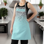 Teal Aqua Blue Glitter Girly Monogram Name Apron<br><div class="desc">Teal Aqua Blue and White Sparkle Glitter Brushed Metal Monogram Name Apron. This makes the perfect sweet 16 birthday,  wedding,  bridal shower,  anniversary,  baby shower or bachelorette party gift for someone that loves glam luxury and chic styles.</div>