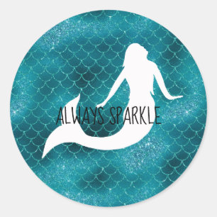 Teal Aqua Blue Glitter Sparkle Mermaid Classic Round Sticker