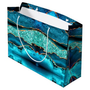 Teal Aqua Blue Gold Glitter Gift Bag