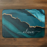 Teal Aqua Blue Green Agate Geode Gold Monogram Bath Mat<br><div class="desc">Teal Aqua Blue Green and Gold Foil Agate Geode Monogram Beautiful Elegant Script Name Bathroom Bath Mat. This makes the perfect sweet 16, 13th, 15th, 16th, 18th, 21st, 30th, 40th, 50th, 60th, 70th, 80th, 90th, 100th birthday, wedding, bridal shower, anniversary, baby shower, graduation or bachelorette party gift for someone decorating...</div>