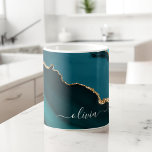 Teal Aqua Blue Green Agate Geode Gold Monogram Coffee Mug<br><div class="desc">Teal Aqua Blue Green and Gold Foil Agate Geode Monogram Beautiful Elegant Script Name Coffee Cup. This makes the perfect sweet 16, 13th, 15th, 16th, 18th, 21st, 30th, 40th, 50th, 60th, 70th, 80th, 90th, 100th birthday, wedding, bridal shower, anniversary, baby shower, graduation or bachelorette party gift for someone decorating her...</div>
