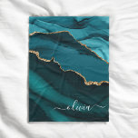 Teal Aqua Blue Green Agate Geode Gold Monogram Fleece Blanket<br><div class="desc">Teal Aqua Blue Green and Gold Foil Agate Geode Monogram Beautiful Elegant Script Name Sherpa Blanket. This makes the perfect sweet 16, 13th, 15th, 16th, 18th, 21st, 30th, 40th, 50th, 60th, 70th, 80th, 90th, 100th birthday, wedding, bridal shower, anniversary, baby shower, graduation or bachelorette party gift for someone decorating her...</div>