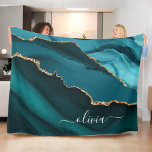 Teal Aqua Blue Green Agate Geode Gold Monogram Fleece Blanket<br><div class="desc">Teal Aqua Blue Green and Gold Foil Agate Geode Monogram Beautiful Elegant Script Name Sherpa Blanket. This makes the perfect sweet 16, 13th, 15th, 16th, 18th, 21st, 30th, 40th, 50th, 60th, 70th, 80th, 90th, 100th birthday, wedding, bridal shower, anniversary, baby shower, graduation or bachelorette party gift for someone decorating her...</div>