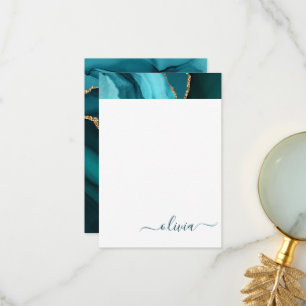 Teal Aqua Blue Green Agate Geode Gold Monogram Thank You Card