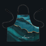 Teal Aqua Blue Green Geode Gold Monogram Apron<br><div class="desc">Teal Aqua Blue Green and Gold Foil Agate Geode Monogram Beautiful Elegant Script Name Apron. This makes the perfect sweet 16, 13th, 15th, 16th, 18th, 21st, 30th, 40th, 50th, 60th, 70th, 80th, 90th, 100th birthday, wedding, bridal shower, anniversary, baby shower, graduation or bachelorette party gift for someone decorating her room...</div>