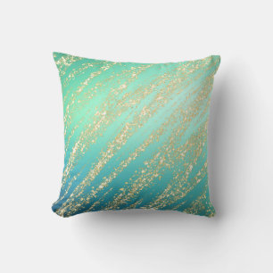 Teal Aqua Blue Green Turquoise Gold Cushion
