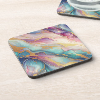 Teal Aqua Blue Purple Pink Gold Marble Art Pattern Coaster
