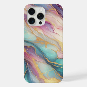 Teal Aqua Blue Purple Pink Gold Marble Art Pattern iPhone 15 Pro Max Case