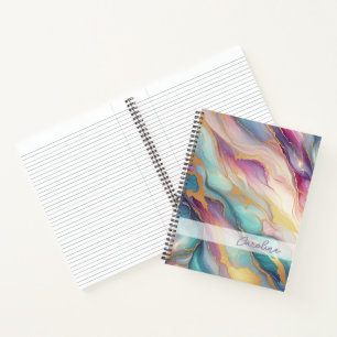 Teal Aqua Blue Purple Pink Gold Marble Art Pattern Notebook