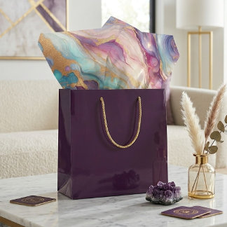 Teal Aqua Blue Purple Pink Gold Marble Art Pattern Tissue Paper