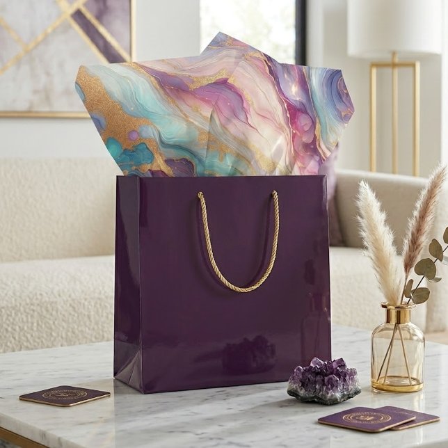 Teal Aqua Blue Purple Pink Gold Marble Art Pattern Tissue Paper (Creator Uploaded)