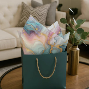 Teal Aqua Blue Purple Pink Gold Marble Art Pattern Tissue Paper