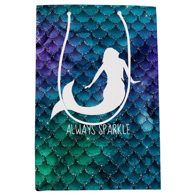Teal Aqua Blue Purple Sparkle Mermaid Medium Gift Bag (Front)