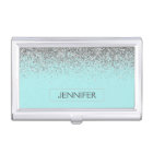 Teal Aqua Blue Silver Glitter Girly Monogram Name