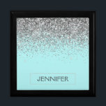 Teal Aqua Blue Silver Glitter Girly Monogram Name Gift Box<br><div class="desc">Aqua Blue Teal and Silver Sparkle Glitter Monogram Name Jewellery Keepsake Box. This makes the perfect graduation,  birthday,  wedding,  bridal shower,  anniversary,  baby shower or bachelorette party gift for someone that loves glam luxury and chic styles.</div>