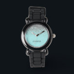 Teal Aqua Blue Silver Glitter Girly Monogram Name Watch<br><div class="desc">Aqua Blue Teal and Silver Sparkle Glitter Monogram Name Watch. This makes the perfect sweet 16 birthday,  wedding,  bridal shower,  anniversary,  baby shower or bachelorette party gift for someone that loves glam luxury and chic styles.</div>