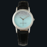 Teal Aqua Blue Silver Glitter Girly Monogram Name Watch<br><div class="desc">Aqua Blue Teal and Silver Sparkle Glitter Monogram Name Watch. This makes the perfect graduation,  birthday,  wedding,  bridal shower,  anniversary,  baby shower or bachelorette party gift for someone that loves glam luxury and chic styles.</div>