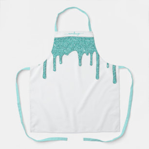 Teal Aqua Blue Sparkle Dripping Glitter Apron