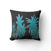 Teal Aqua Blue Tropical Palm Trees Black