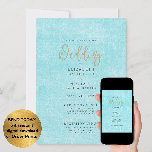 Teal Aqua Blue Wedding Instant Digital Download Invitation (Creator Uploaded)