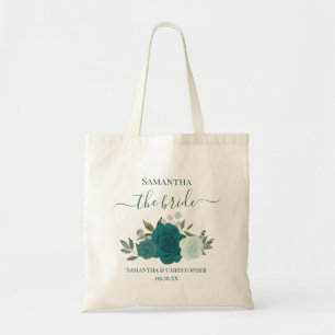 Teal & Aqua Boho Roses Elegant Bride Wedding Tote Bag