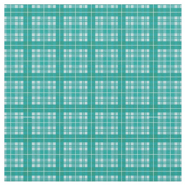 Teal / Aqua Bright Gingham Plaid Tartan Fabric (Close Up)