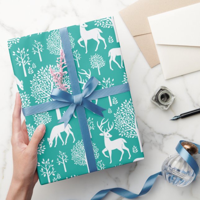 Teal Aqua Christmas Reindeer Wrapping Paper (Gifting)