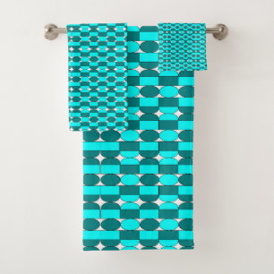 Teal Aqua Contemporary Geometric Pattern Bath Towel Set