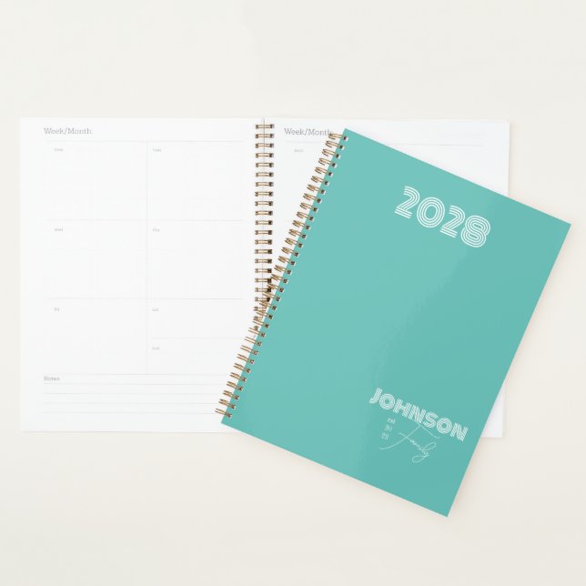 Teal Aqua Family Name Planner (Display)