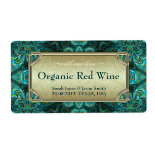 Teal Aqua Fantasy Wedding  Red Gold Wine Labels
