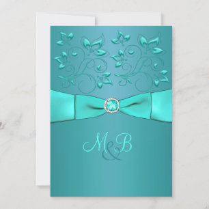 Teal, Aqua Floral II Monogram Wedding Invitation