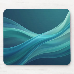 Teal Aqua Flowing Ribbon Mouse Pad