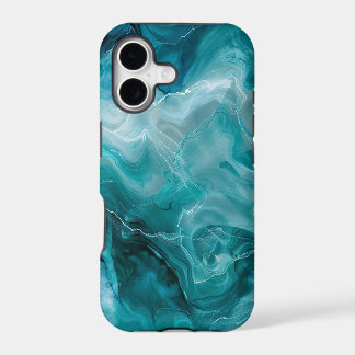 Teal Aqua Fluid Ink Marble Swirls