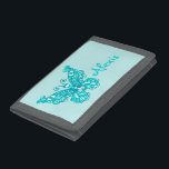 Teal aqua flying stylised butterfly name purse trifold wallet<br><div class="desc">Encourage saving with this cute girls flying aqua and teal stylised butterfly wallet or purse,  personalise with your girl's name. Currently reads Alexis. Uniquely designed by Sarah Trett.</div>