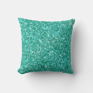 Teal aqua fun sparkling glitter pattern cushion