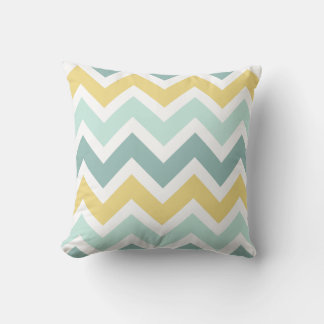 Teal, Aqua, Gold Zigzag Chevron Pattern Cushion