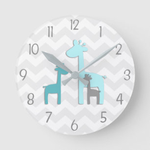 Teal Aqua Gray Giraffe Nursery Wall Clock