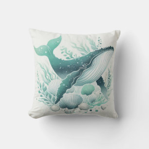 Teal Aqua Green Humpback Whale Sealife Nautical Cushion