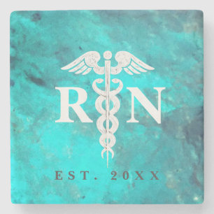 Teal Aqua Marble Registered Nurse Custom Year Stone Coaster