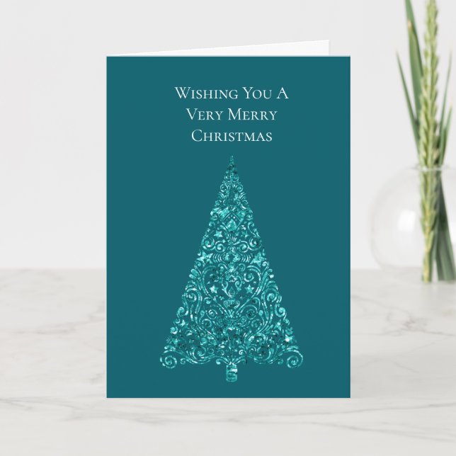 Teal Aqua Mint Christmas Tree Card (Front)