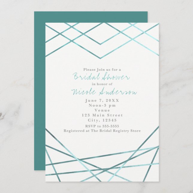 Teal Aqua Modern Geometric Lines Party Invitations (Front/Back)