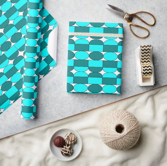 Teal Aqua Modern Geometric Pattern Wrapping Paper (Crafts)