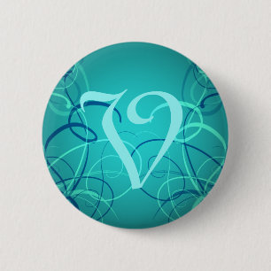 Teal aqua monogram 6 cm round badge