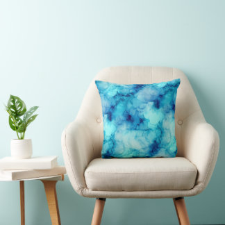 Teal Aqua Ocean Blue Fluid Marble Cushion
