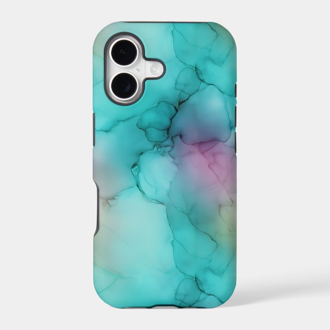 Teal Aqua Pink Soft Fluid Alcohol Ink (Back)
