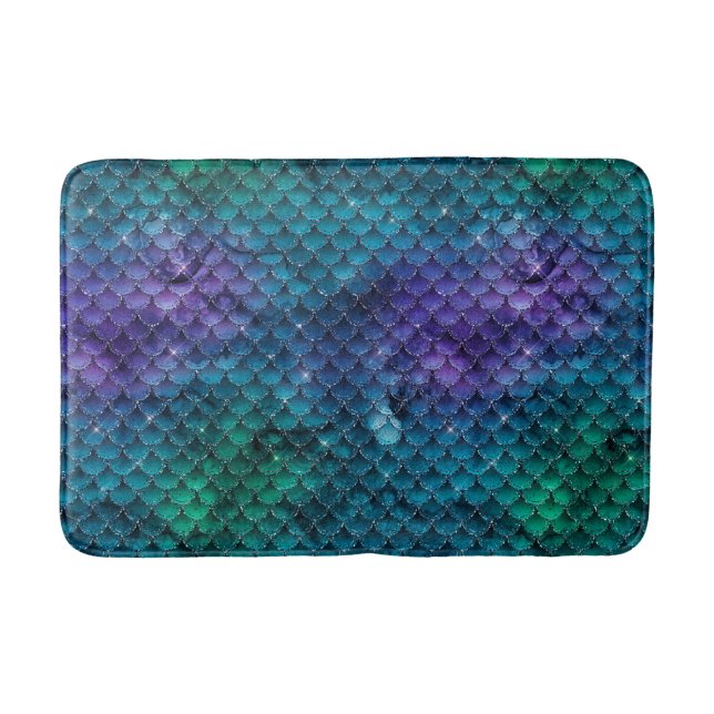 Teal Aqua Purple Mermaid Sparkle Bath Mat (Front)